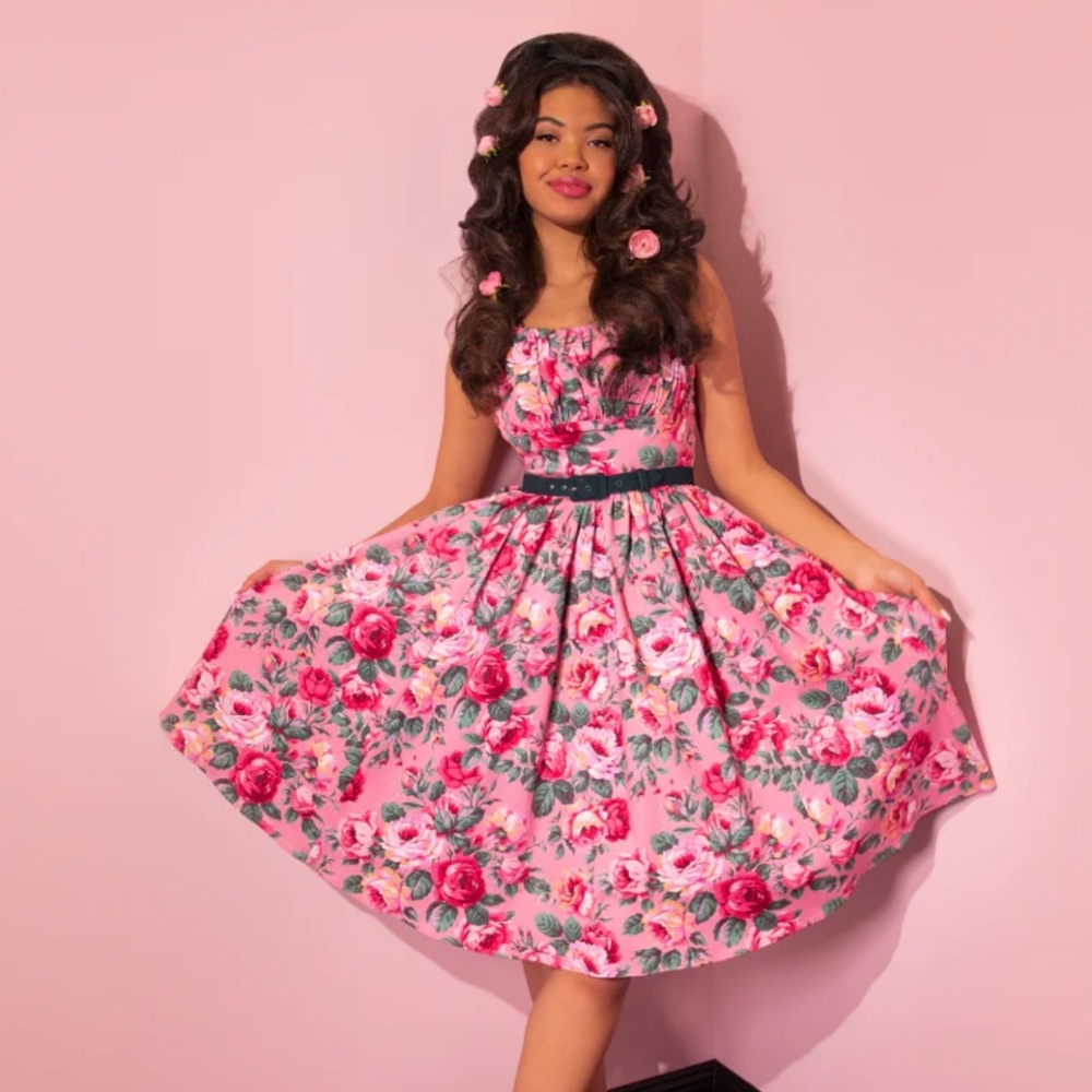 Ingenue Dress in Pink Rose Print - Vixen by Micheline Pitt